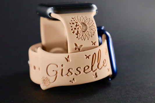 Sunflowers and Butterflies Engraved silicon Apple Watch Band